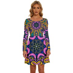 Mandala Fishes   Long Sleeve Wide Neck Velvet Dress by ConteMonfrey