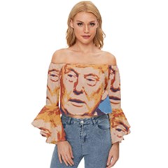 Orange Donald Trump Off Shoulder Flutter Bell Sleeve Top by vintagetrump