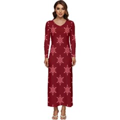 Illustrations Red Abstract Pattern Seamless Texture Long Sleeve Longline Maxi Dress by Hannah976