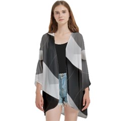 Geometric Design O6 Open Front 3/4 Sleeve Batwing Chiffon Cardigan Kimono by myclothy