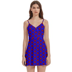 Blue Pattern Red Texture Body Wrap Sleeveless V-neck Mini Dress by Mariart