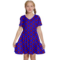 Blue Pattern Red Texture Kids  Short Sleeve Tiered Mini Dress by Mariart