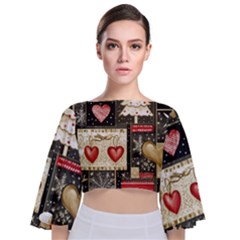 Christmas Reindeer Tie Back Butterfly Sleeve Chiffon Top by Posterlux