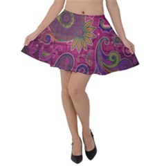 Abstract Purple Pattern Velvet Skater Skirt by Bedest