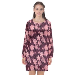 Cherry Blossoms Japanese Long Sleeve Chiffon Shift Dress  by HermanTelo