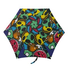 Funky Alien Pattern Abstract Colourful Drawing Mini Folding Umbrellas by Posterlux