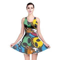 Funky Alien Pattern Abstract Colourful Drawing Reversible Skater Dress by Posterlux