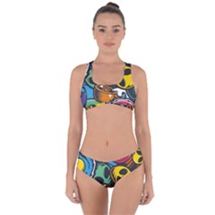 Funky Alien Pattern Abstract Colourful Drawing Criss Cross Bikini Set by Posterlux