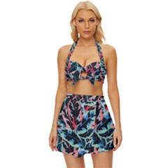 Leaves Pattern Patterns Colorful Vintage Style Bikini Top And Skirt Set  by Posterlux