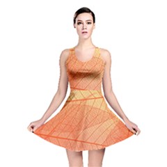 Abstract Texture Of Colorful Bright Pattern Of Transparent Leaves Of Orange And Yellow Color Reversible Skater Dress by Posterlux