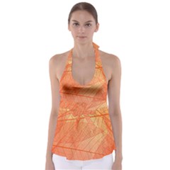 Abstract Texture Of Colorful Bright Pattern Of Transparent Leaves Of Orange And Yellow Color Tie Back Tankini Top by Posterlux