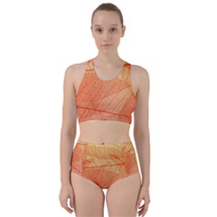 Abstract Texture Of Colorful Bright Pattern Of Transparent Leaves Of Orange And Yellow Color Racer Back Bikini Set by Posterlux