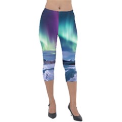 Northern Lights Aurora Night Nature Lightweight Velour Capri Leggings  by Posterlux