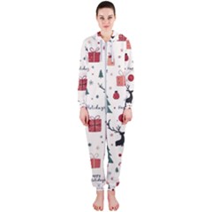 Happy Holiday Xmas Christmas Pattern Hooded Jumpsuit (ladies) by Paksenen