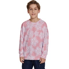 Lace White Ornamental Textile Kids  Crewneck Sweatshirt by Paksenen