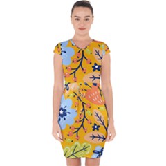 Floral Pattern Beautiful Aesthetic Capsleeve Drawstring Dress  by Paksenen