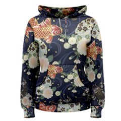 Japanese Wave Koi Illustration Pattern Women s Pullover Hoodie by Ndabl3x