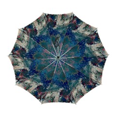 Blue Feathers And Flames Automatic Folding Umbrella With Case (large) by kaleidomarblingart