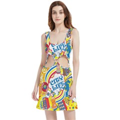 Colorful City Life Horizontal Seamless Pattern Urban City Velour Cutout Dress by Bedest