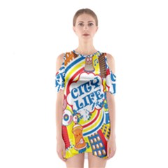 Colorful City Life Horizontal Seamless Pattern Urban City Shoulder Cutout One Piece Dress by Bedest