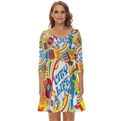 Colorful City Life Horizontal Seamless Pattern Urban City Shoulder Cut Out Zip Up Dress by Bedest