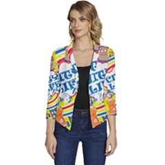 Colorful City Life Horizontal Seamless Pattern Urban City Women s Casual 3/4 Sleeve Spring Jacket by Bedest