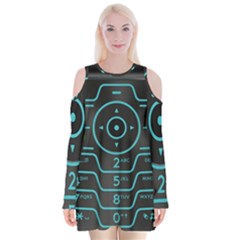 Retro Mobile Device Output Device Velvet Long Sleeve Shoulder Cutout Dress by Bedest