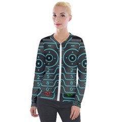 Retro Mobile Device Output Device Velvet Zip Up Jacket by Bedest