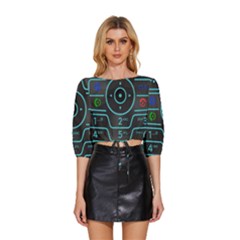Retro Mobile Device Output Device Mid Sleeve Drawstring Hem Top by Bedest