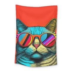 Hipster Cute Pop Art Cat Small Tapestry by Givinglala