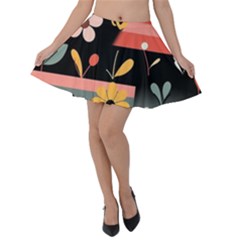  Minimalist Pattern With Simple Lines,flower And Shapes, Creating A Clean And Modern Velvet Skater Skirt by myclothy