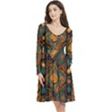 Tribal Chic Long Sleeve V-neck skater dress with Pockets View3