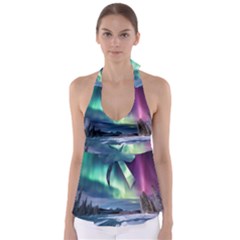 Northern Lights Aurora Night Nature Tie Back Tankini Top by Posterlux