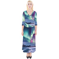 Northern Lights Aurora Night Nature Quarter Sleeve Wrap Maxi Dress by Posterlux