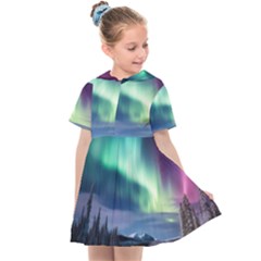 Northern Lights Aurora Night Nature Kids  Sailor Dress by Posterlux