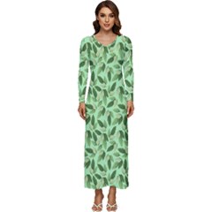 Leaves Pattern Texture Seamless Long Sleeve Longline Maxi Dress by Hannah976