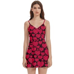 Valentines Day Hearts Pattern Love Red Body Wrap Sleeveless V-neck Mini Dress by Maspions