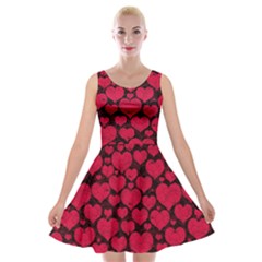 Valentines Day Hearts Pattern Love Red Velvet Skater Dress by Maspions