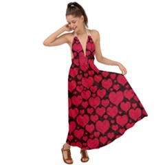 Valentines Day Hearts Pattern Love Red Backless Maxi Beach Dress by Maspions