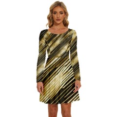 Gold Rush Long Sleeve Wide Neck Velvet Dress by pollyparadiseartshop