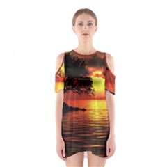 Sunset Nature Sea Dusk Landscape Shoulder Cutout One Piece Dress by Salmanaz77