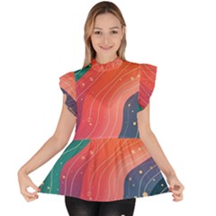 Art Abstract Pattern Ruffle Collar Short Sleeve Chiffon Top by Salmanaz77