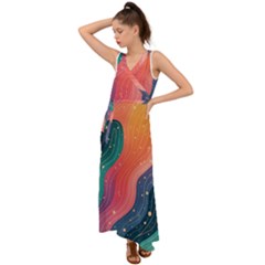 Art Abstract Pattern V-neck Chiffon Maxi Dress by Salmanaz77