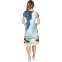 Delicate Watercolor Painting Surreal Oasis Scene With Intense Dramatic Lighting Classic Short Sleeve Dress View4