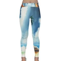 Delicate Watercolor Painting Surreal Oasis Scene With Intense Dramatic Lighting Classic Yoga Leggings by pollyparadiseartshop