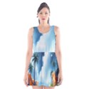 Delicate Watercolor Painting Surreal Oasis Scene With Intense Dramatic Lighting Scoop Neck Skater Dress View1