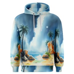 Delicate Watercolor Painting Surreal Oasis Scene With Intense Dramatic Lighting Men s Overhead Hoodie by pollyparadiseartshop