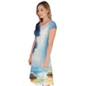 Delicate Watercolor Painting Surreal Oasis Scene With Intense Dramatic Lighting Classic Short Sleeve Dress View2