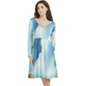 Delicate Watercolor Painting Surreal Oasis Scene With Intense Dramatic Lighting Long Sleeve V-neck skater dress with Pockets View3