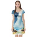 Delicate Watercolor Painting Surreal Oasis Scene With Intense Dramatic Lighting Short Sleeve Skater Dress View1